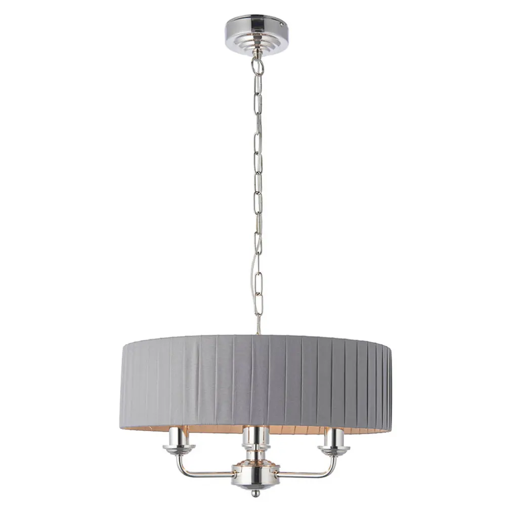 Highclere 3 Light in Bright Nickel C/W Wrapped Charcoal Silk Shade