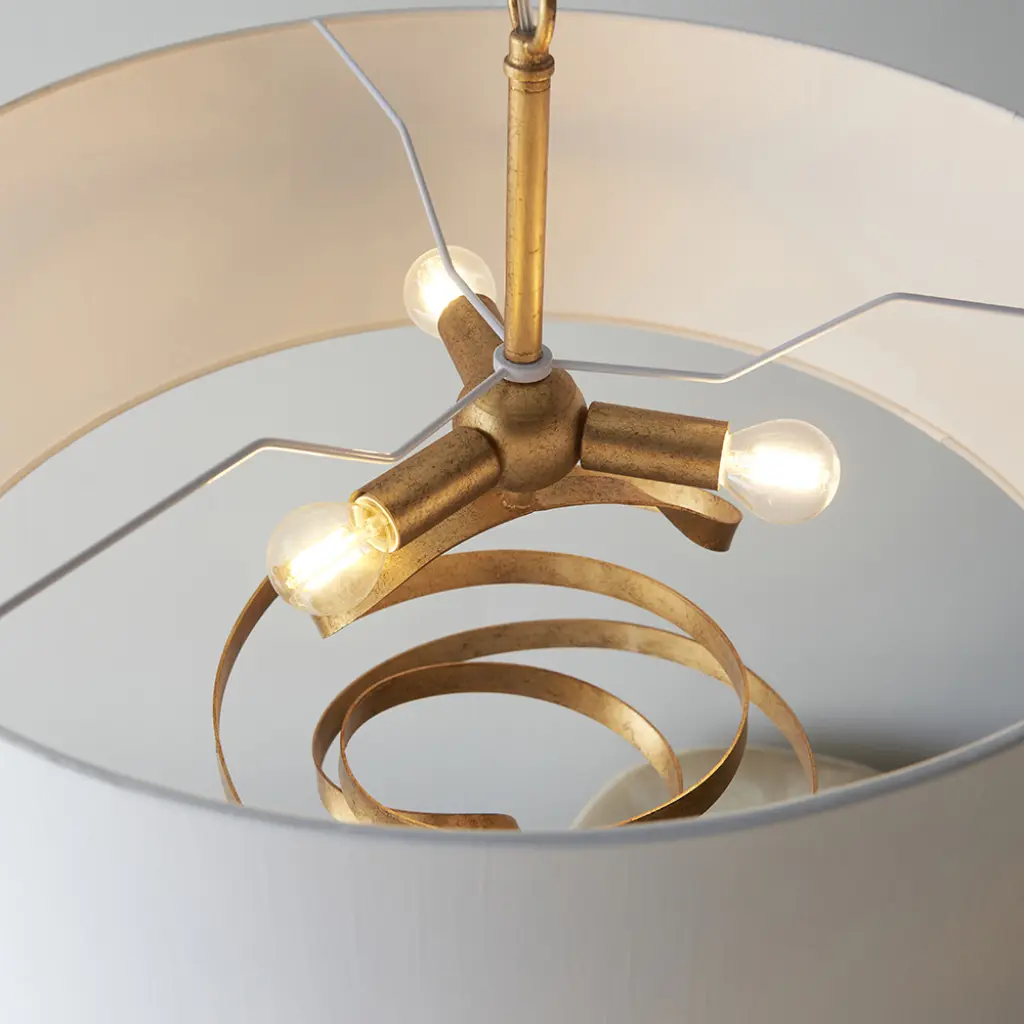 Jane Gold Ribbon Pendant C/W Ivory Shade