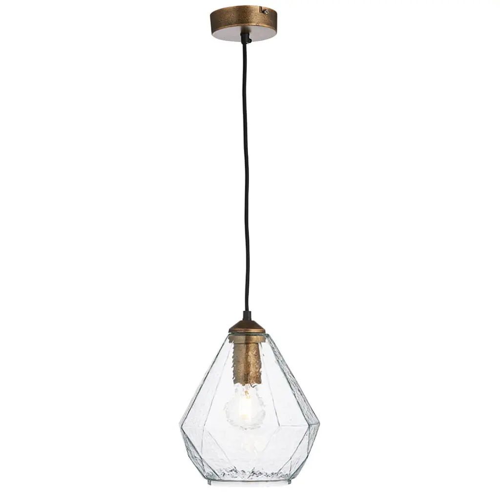 Ebbe Single Pendant in Antique Gold & Clear Glass