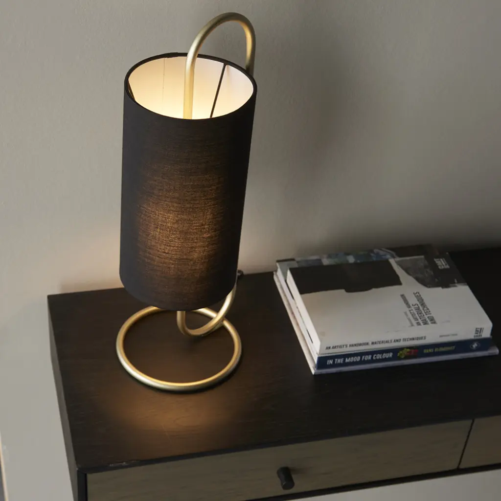 Klip Antique Brass Oval Table Lamp with Black Shade