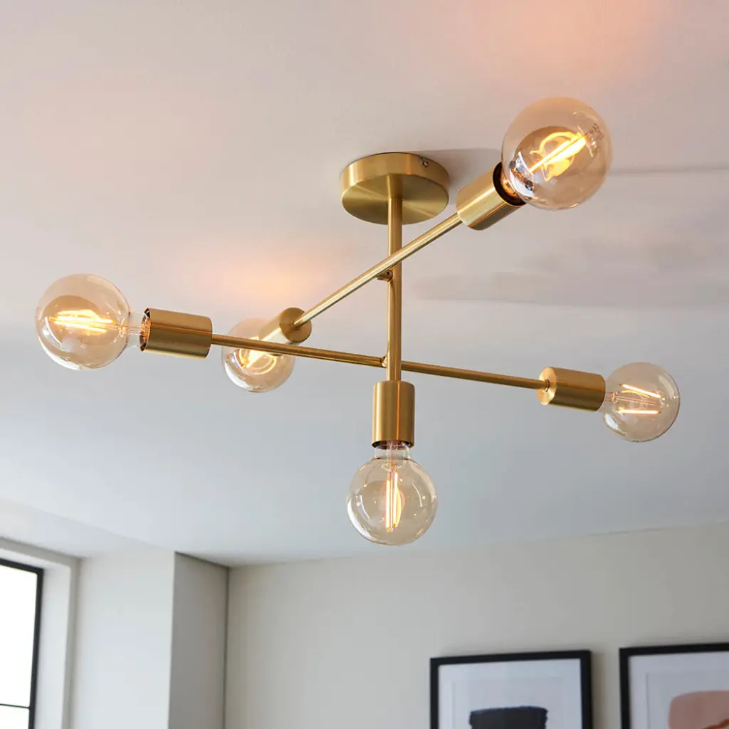Studio 5 Light Semi Flush Fitting in Satin Brass