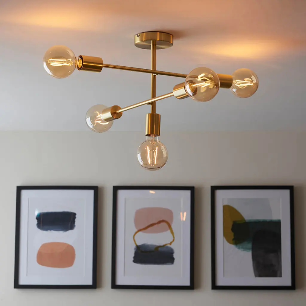 Studio 5 Light Semi Flush Fitting in Satin Brass