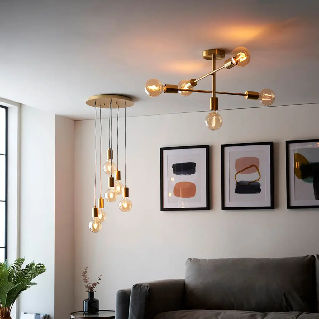 Studio 5 Light Semi Flush Fitting in Satin Brass