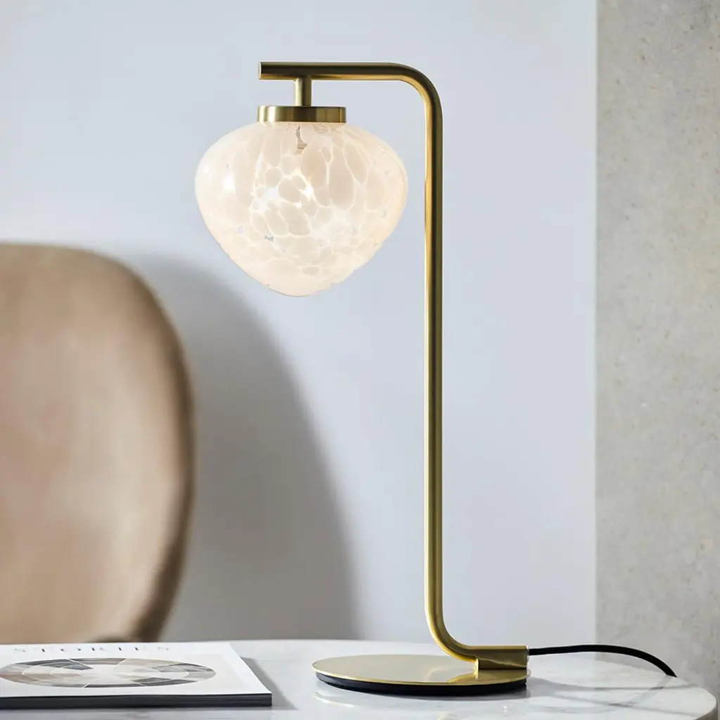 Mali Satin Brass Table Lamp with a Coneftti Glass Shade