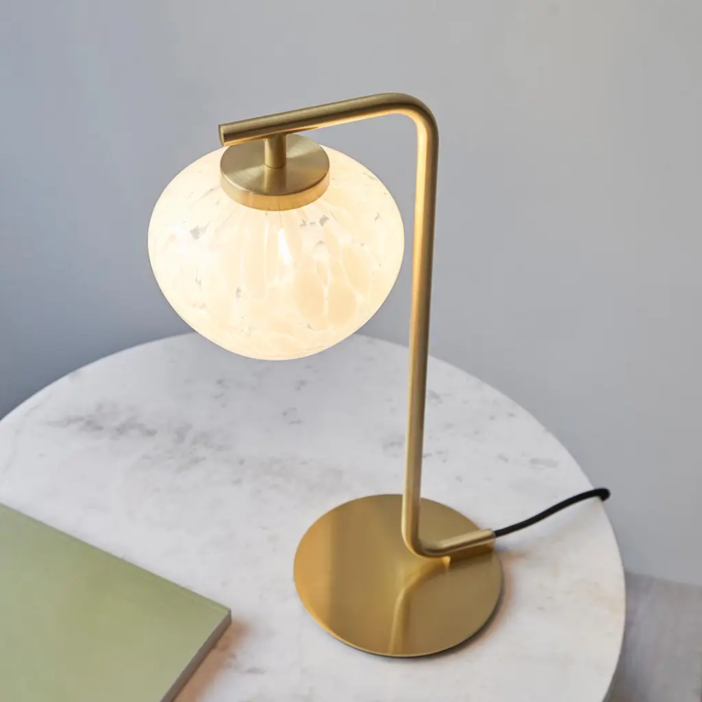Mali Satin Brass Table Lamp with a Coneftti Glass Shade