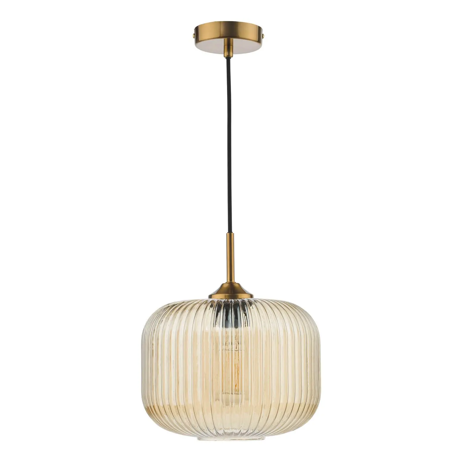 Demarius Natural Brass and Amber Glass Pendant