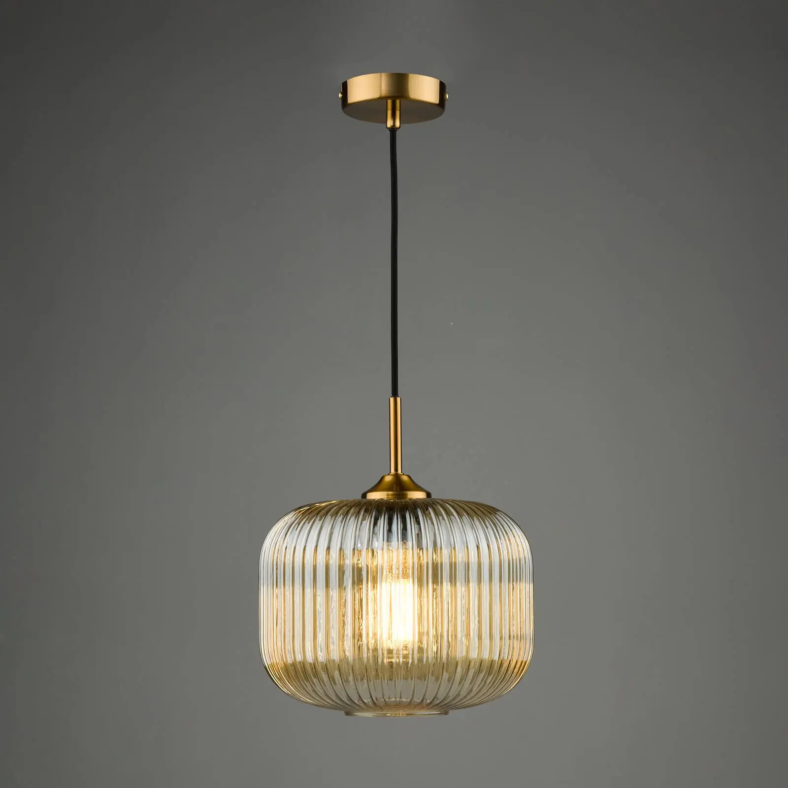 Demarius Natural Brass and Amber Glass Pendant