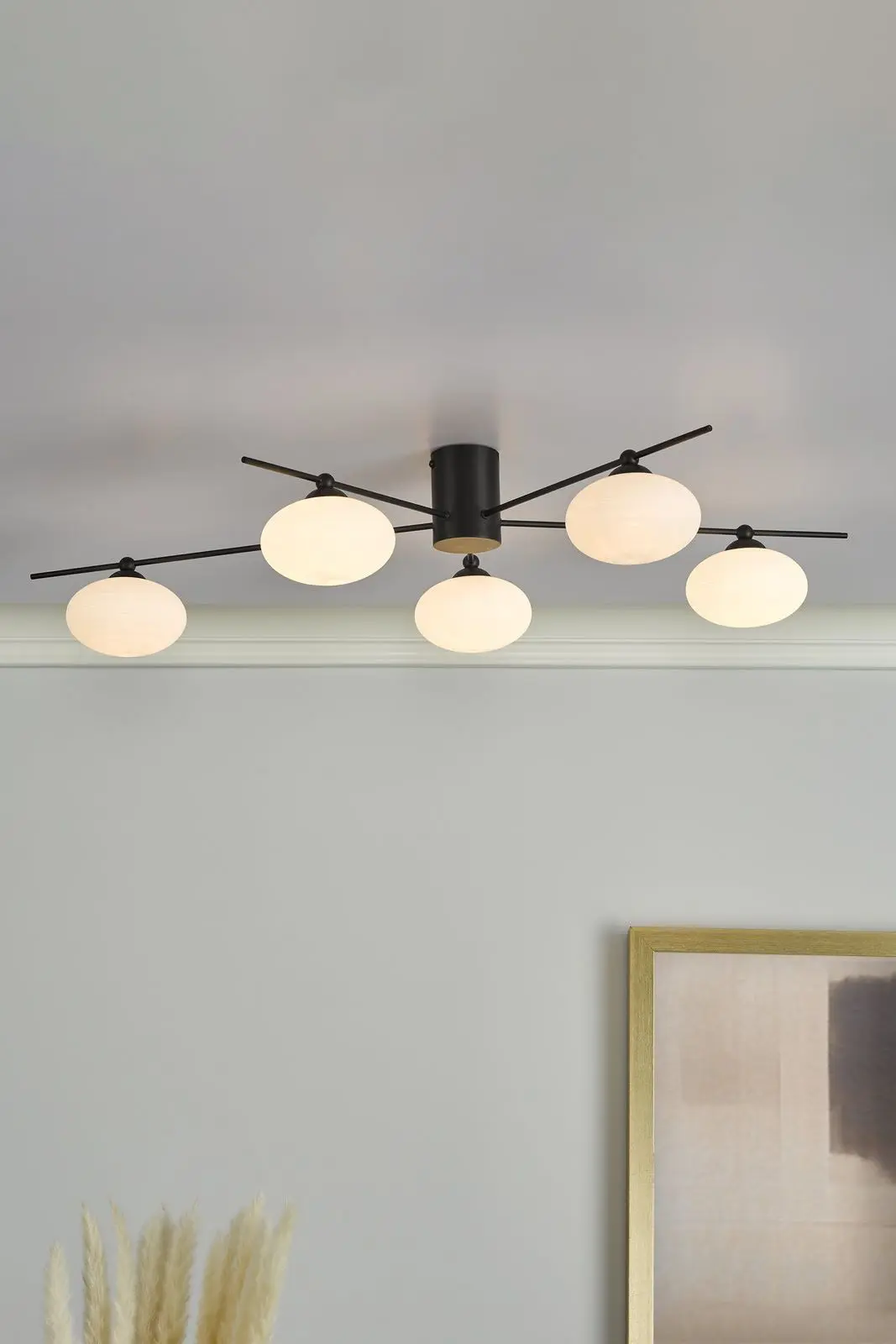 Jasper Matt Black 5 Light Semi Flush Fitting