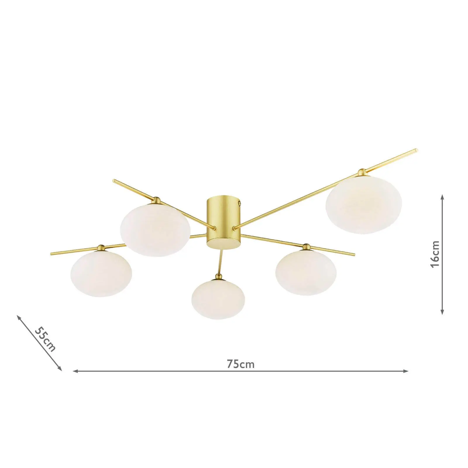 Jasper Satin Gold 5 Light Semi Flush Fitting