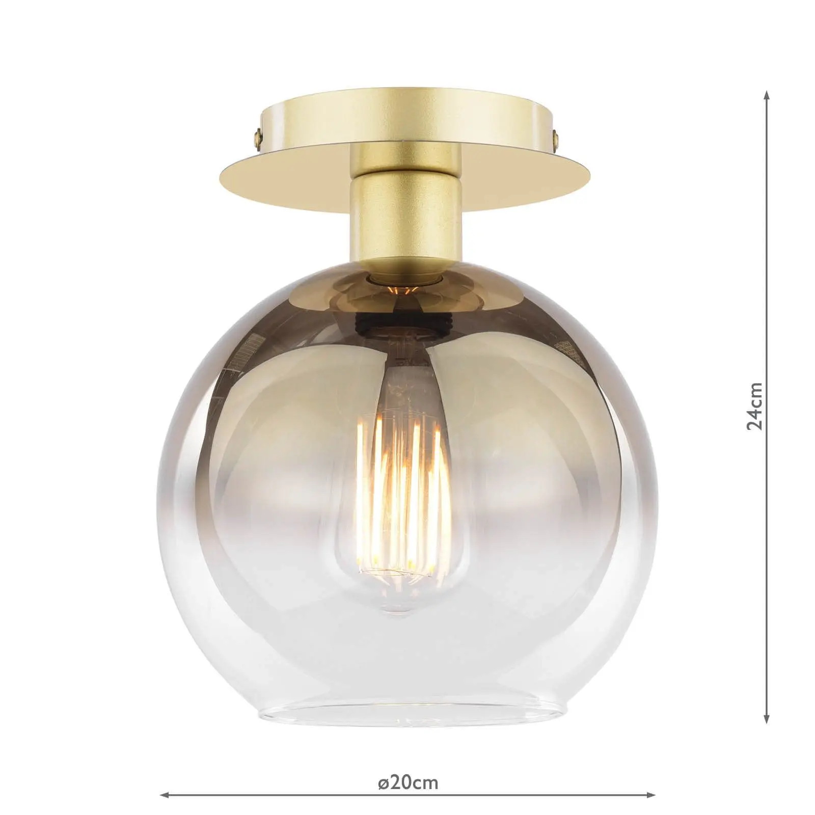 Lycia Polished Gold Semi Flush Fitting with Gold Ombre Glass