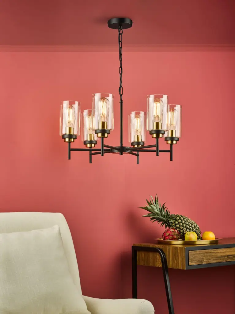 Abel 6 Light Pendant in Black & Brass Finish