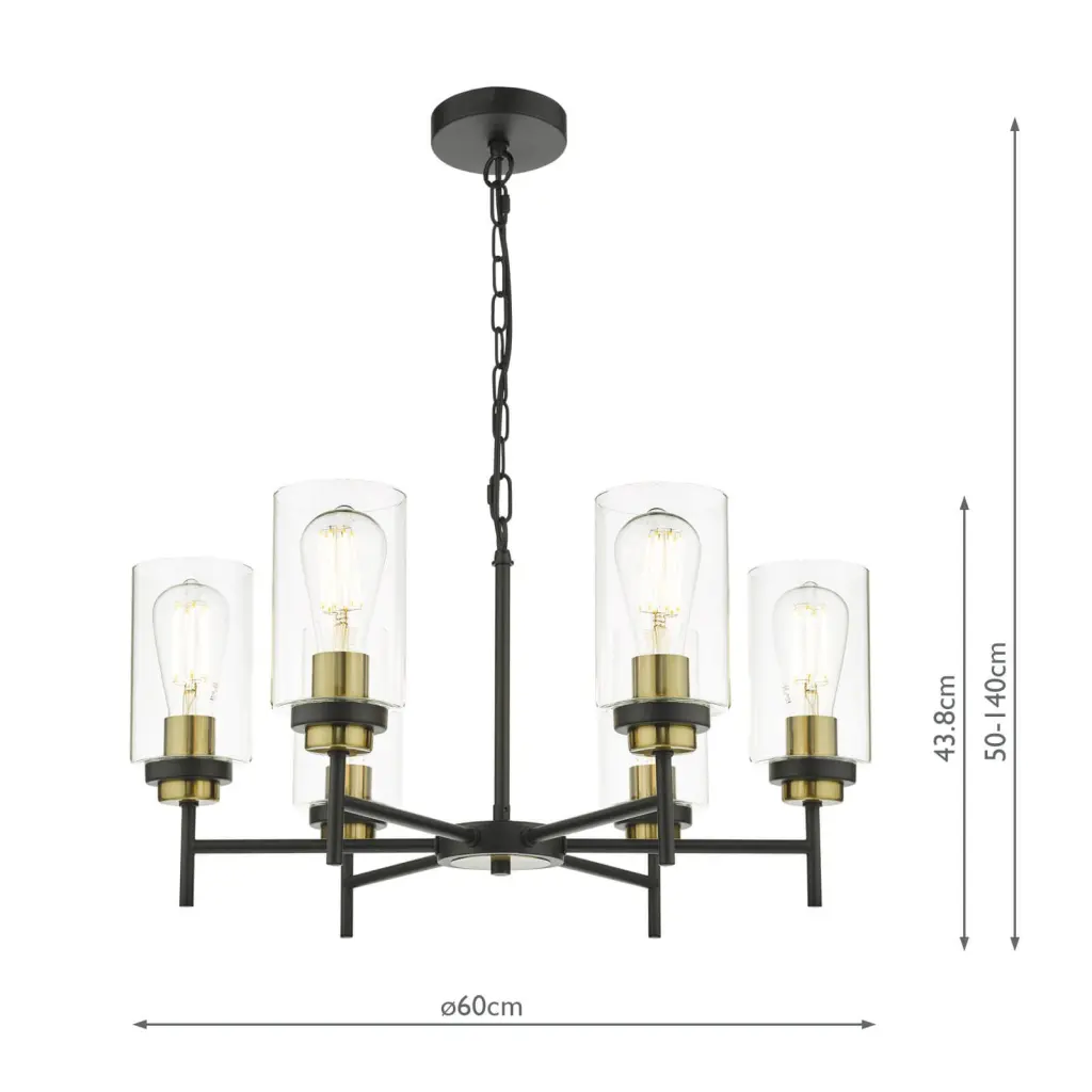 Abel 6 Light Pendant in Black & Brass Finish