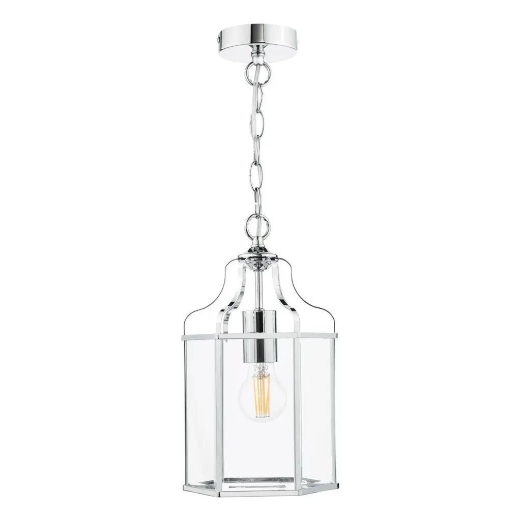 Aled Single Lantern in Polished Chrome & Glass