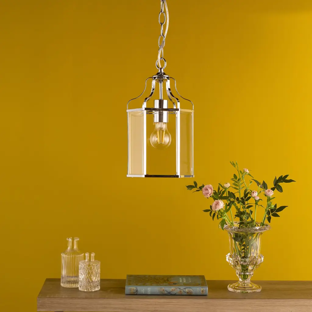 Aled Single Lantern in Polished Chrome & Glass