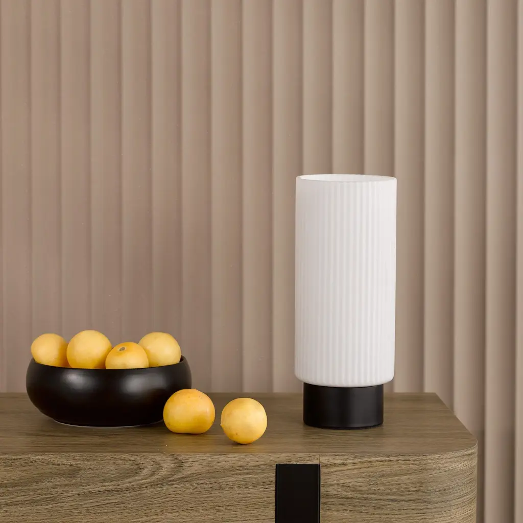 Aneska Matt Black Touch Table Lamp with Opal Glass