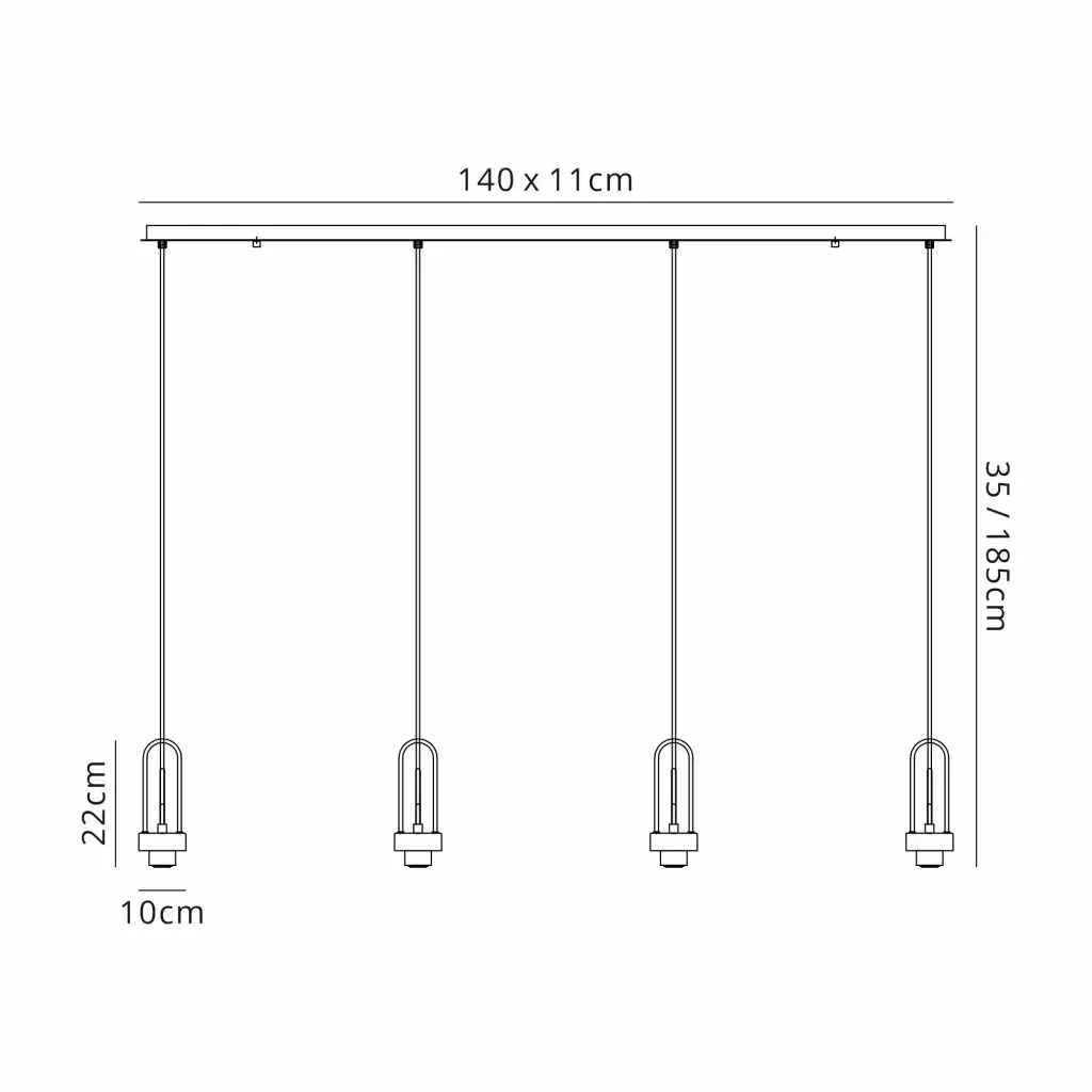Meel 4 Light Matt Black Bar Pendant