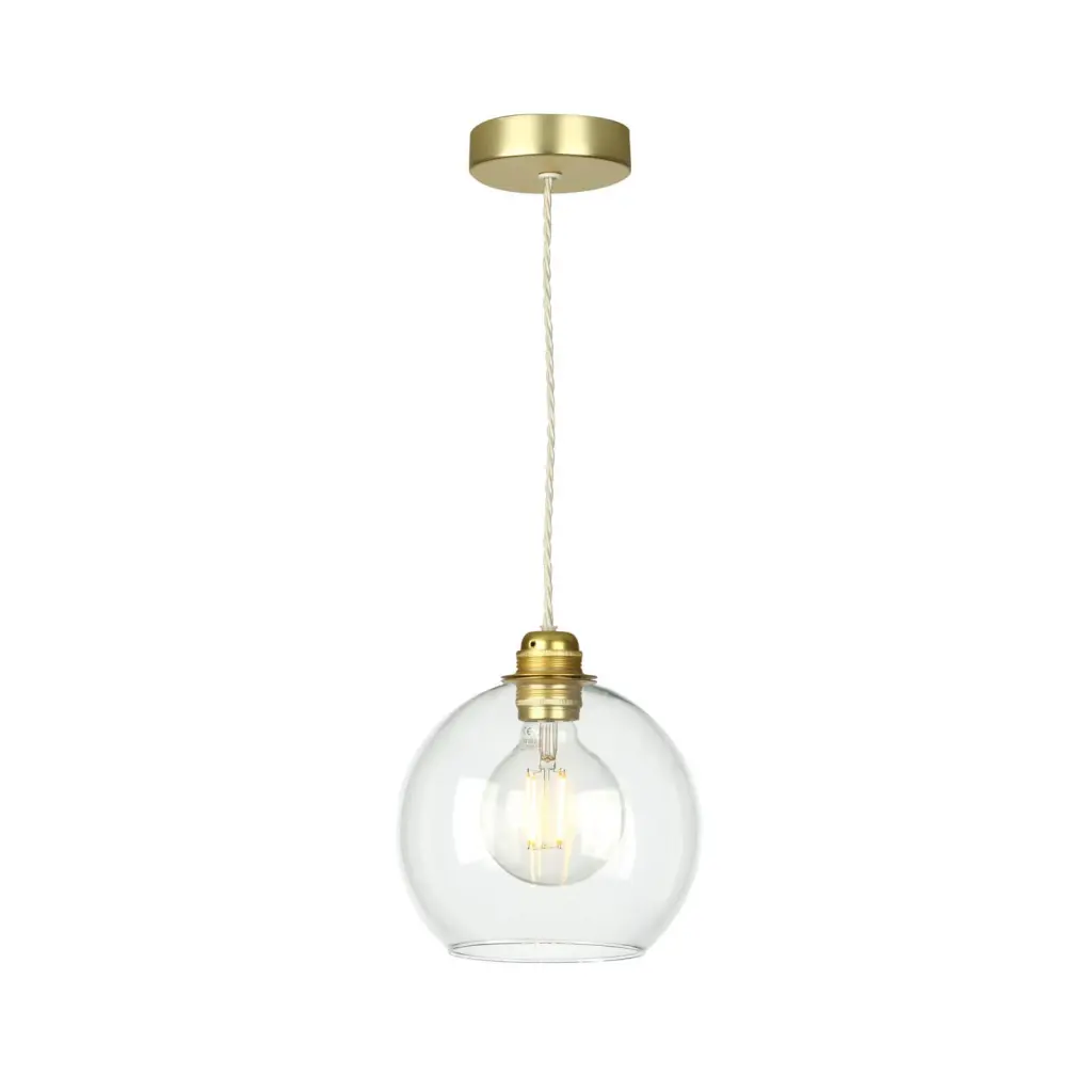 Apollo Single Butter Brass Pendant with Clear Glass Shade