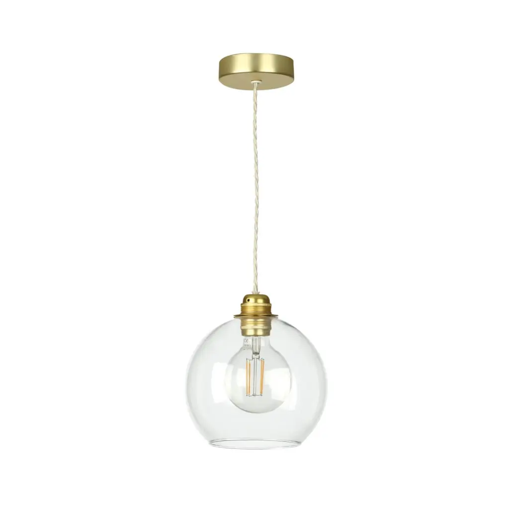 Apollo Single Butter Brass Pendant with Clear Glass Shade