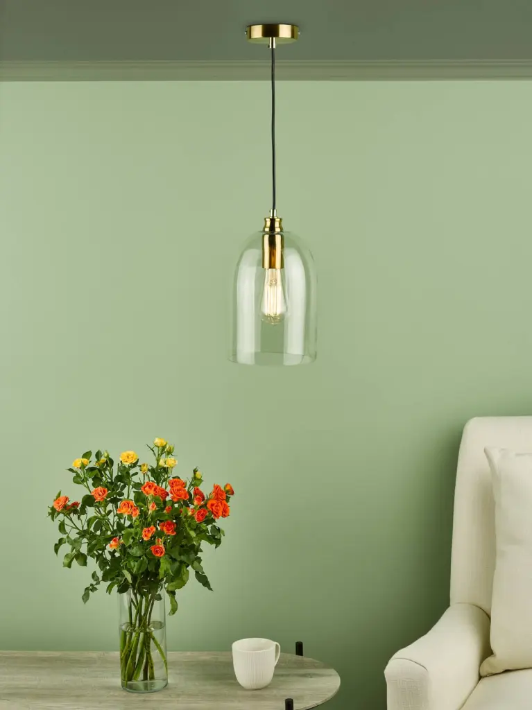 Archie Single Pendant in Satin Bronze & Clear Glass