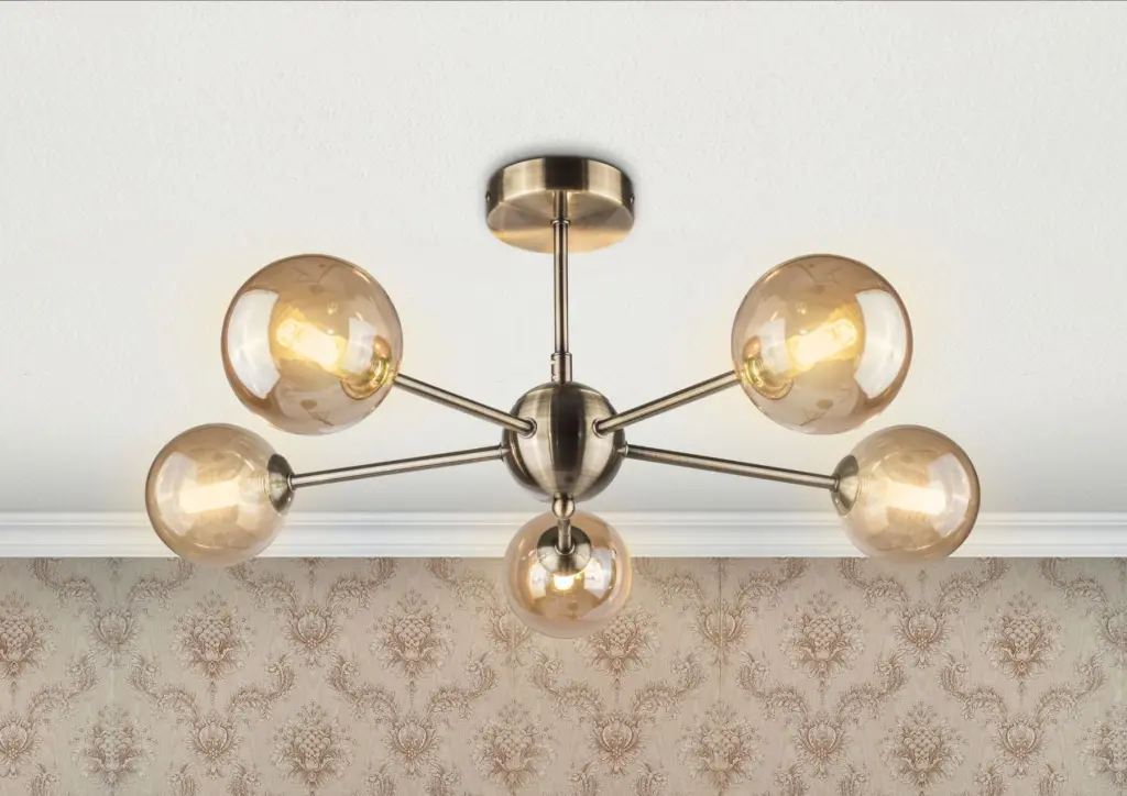 Barbara 5 Light Antique Brass Semi Flush