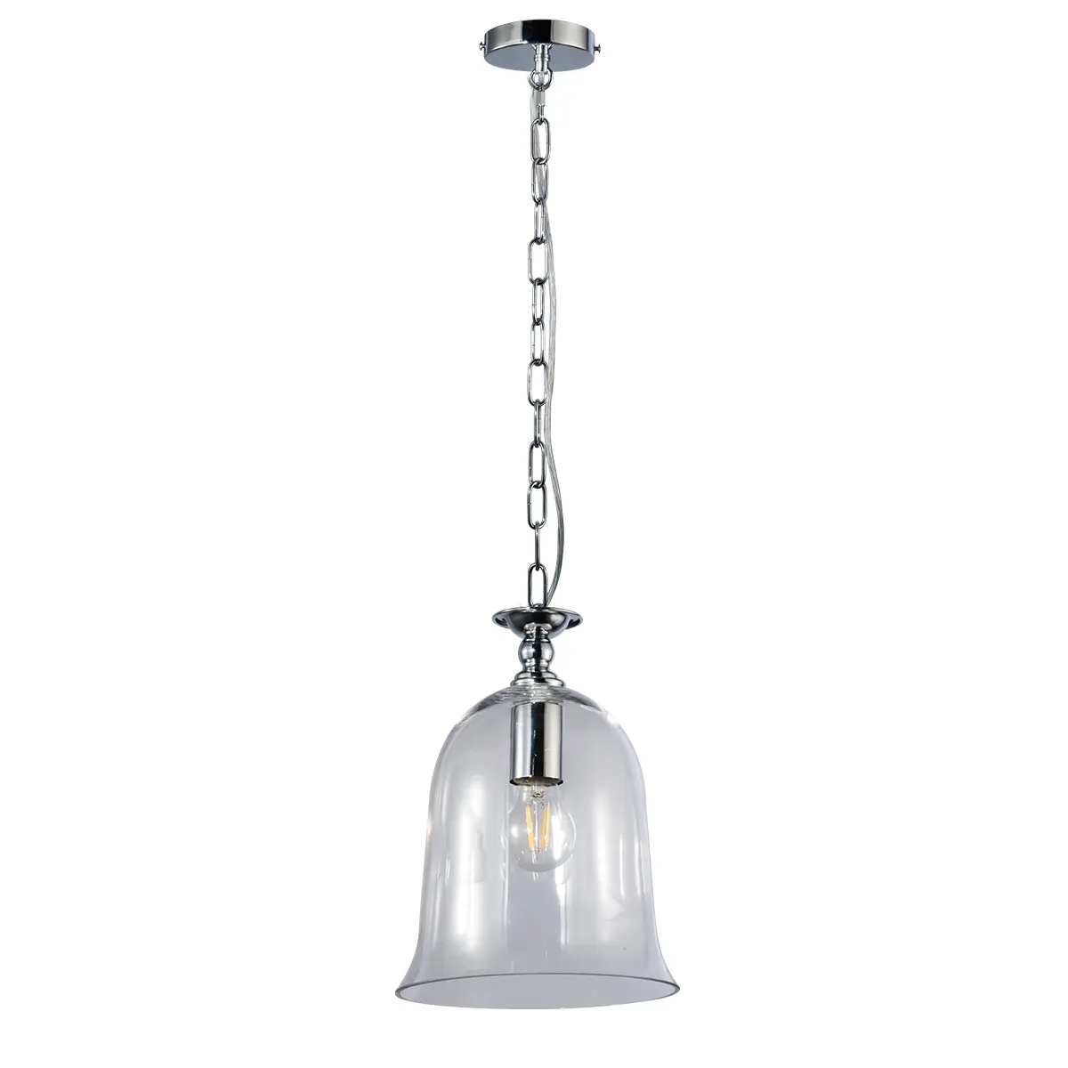 Bell Single Clear Glass Pendant in Polished Chrome