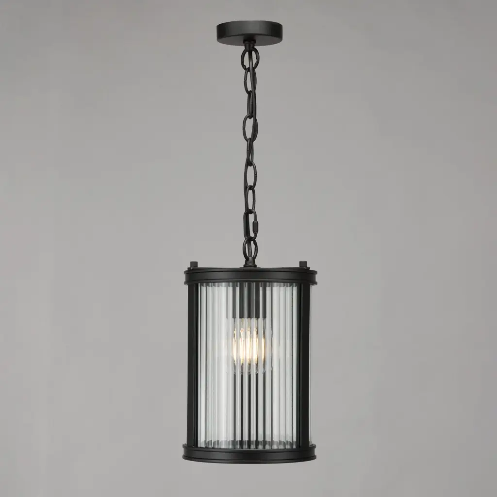 Bianka Matt Black & Ribbed Glass Single Pendant