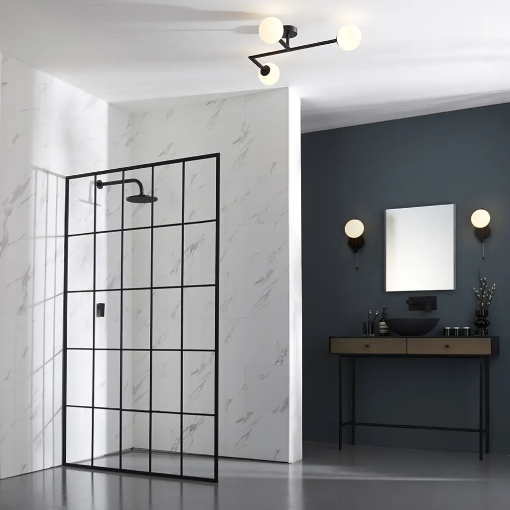 Stylish Right Angle Black Wall Light with Opal Shade
