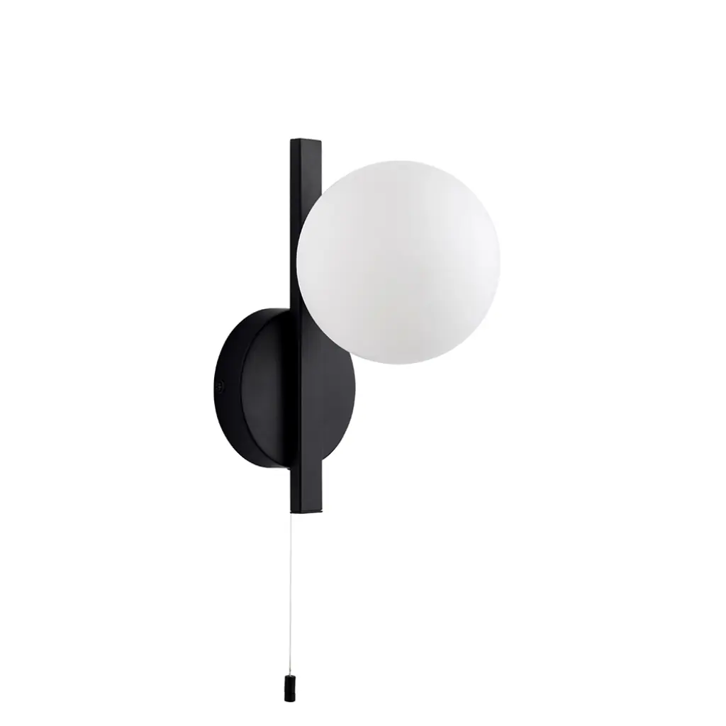 Stylish Right Angle Black Wall Light with Opal Shade