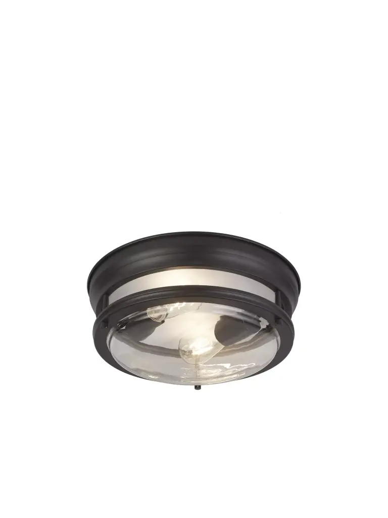 Glasgow 2 Light Flush Black Metal Clear Glass IP44