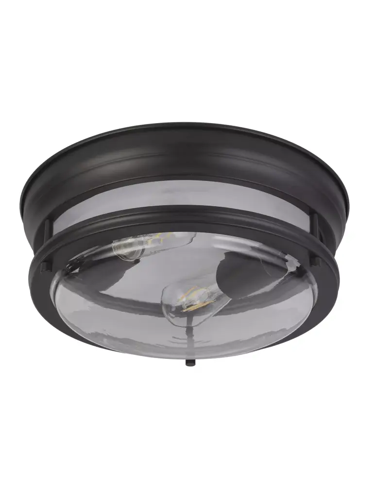 Glasgow 2 Light Flush Black Metal Clear Glass IP44