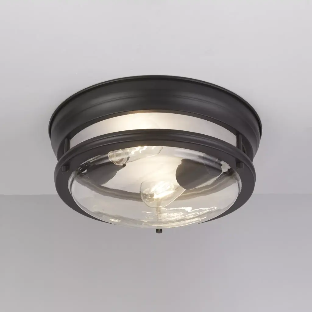 Glasgow 2 Light Flush Black Metal Clear Glass IP44
