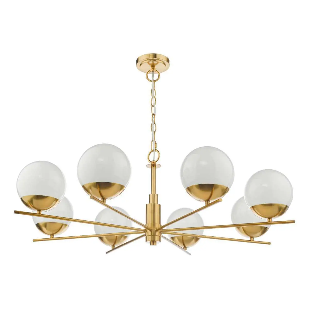 Bombazine 8 Light Pendant Natural Brass & Opal Glass
