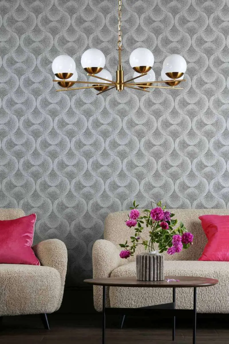 Bombazine 8 Light Pendant Natural Brass & Opal Glass