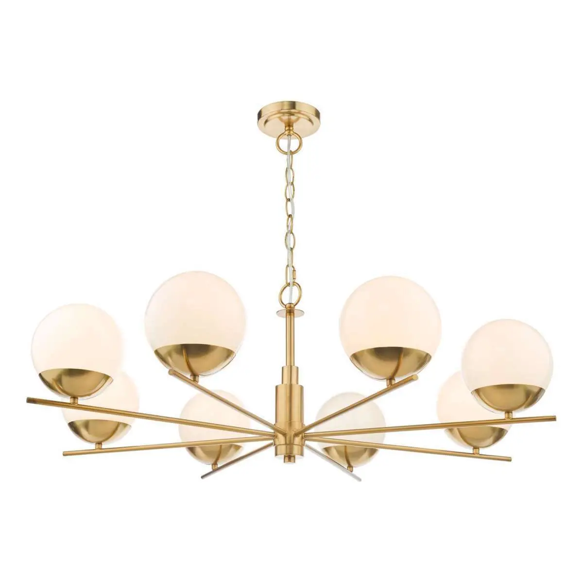 Bombazine 8 Light Pendant Natural Brass & Opal Glass