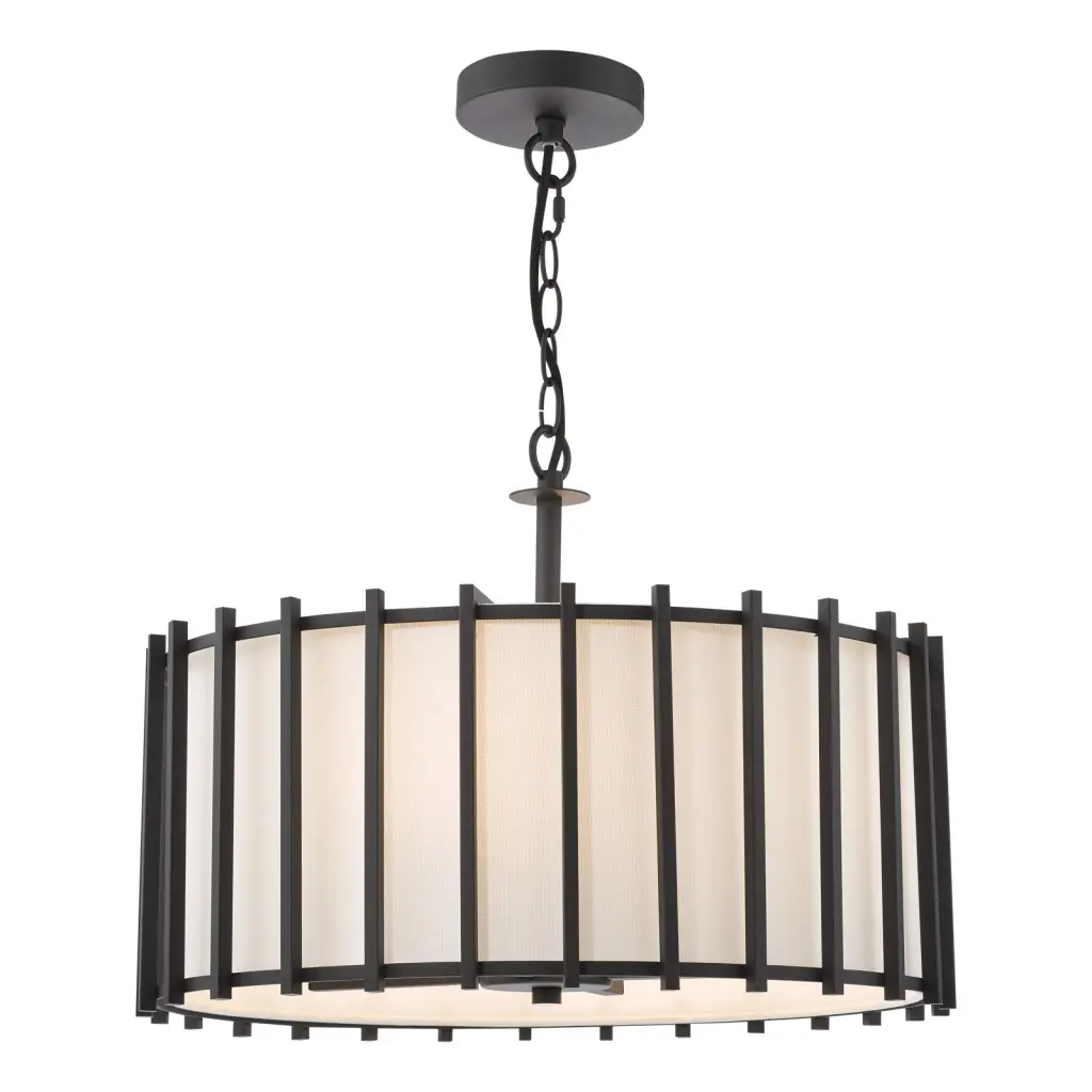 Cagliari 4 Light Pendant in Matt Black & Ivory Shade