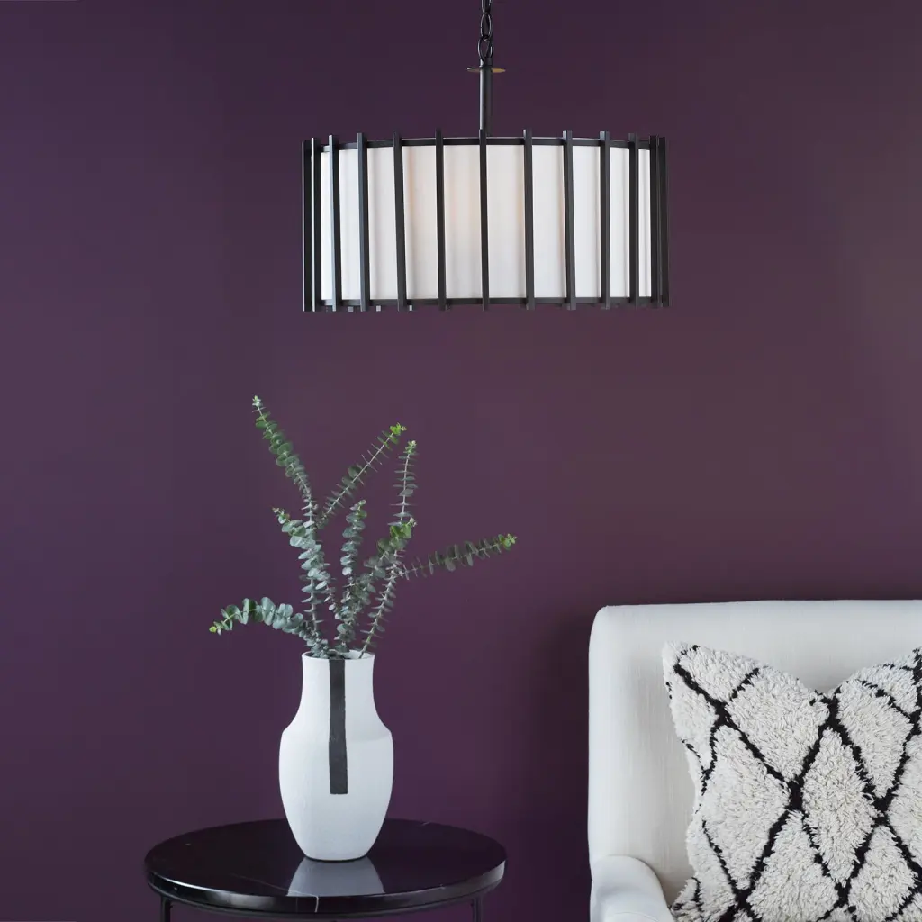 Cagliari 4 Light Pendant in Matt Black & Ivory Shade