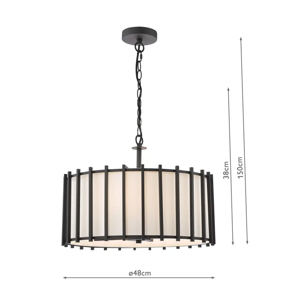 Cagliari 4 Light Pendant in Matt Black & Ivory Shade