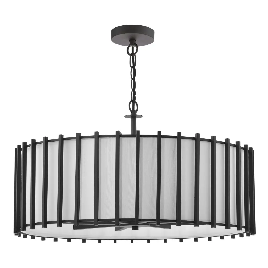 Cagliari 8 Light Pendant in Matt Black & Ivory Shade