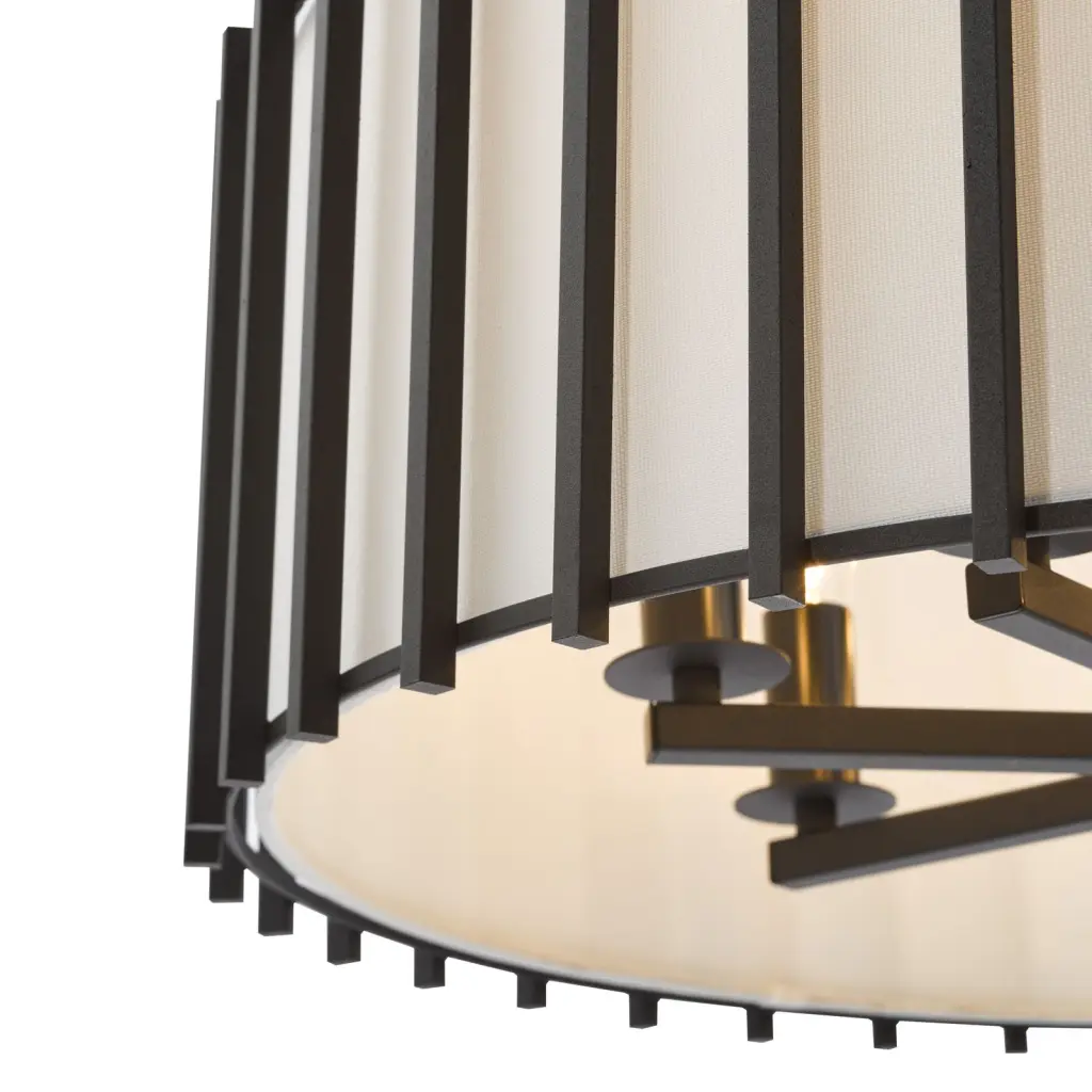 Cagliari 8 Light Pendant in Matt Black & Ivory Shade