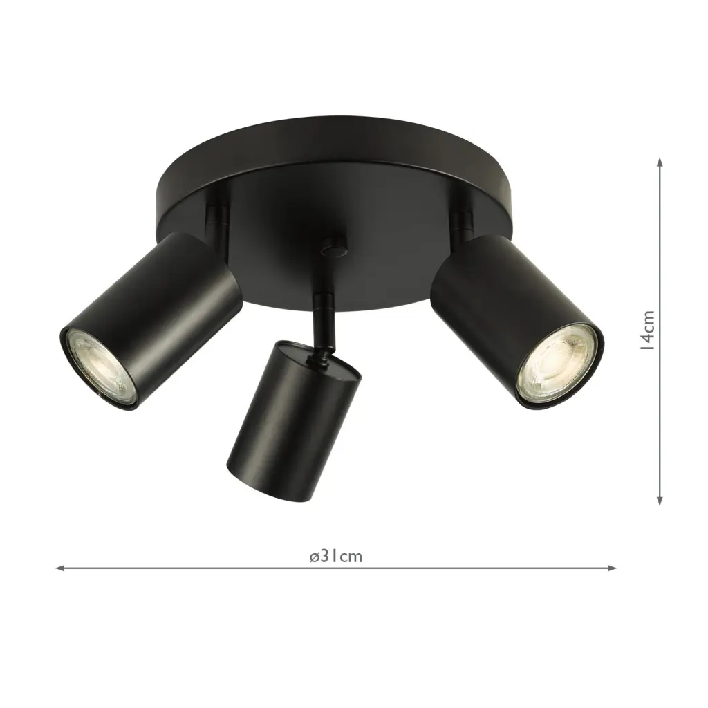 Cawley 3 Light Matt Black Spotlight