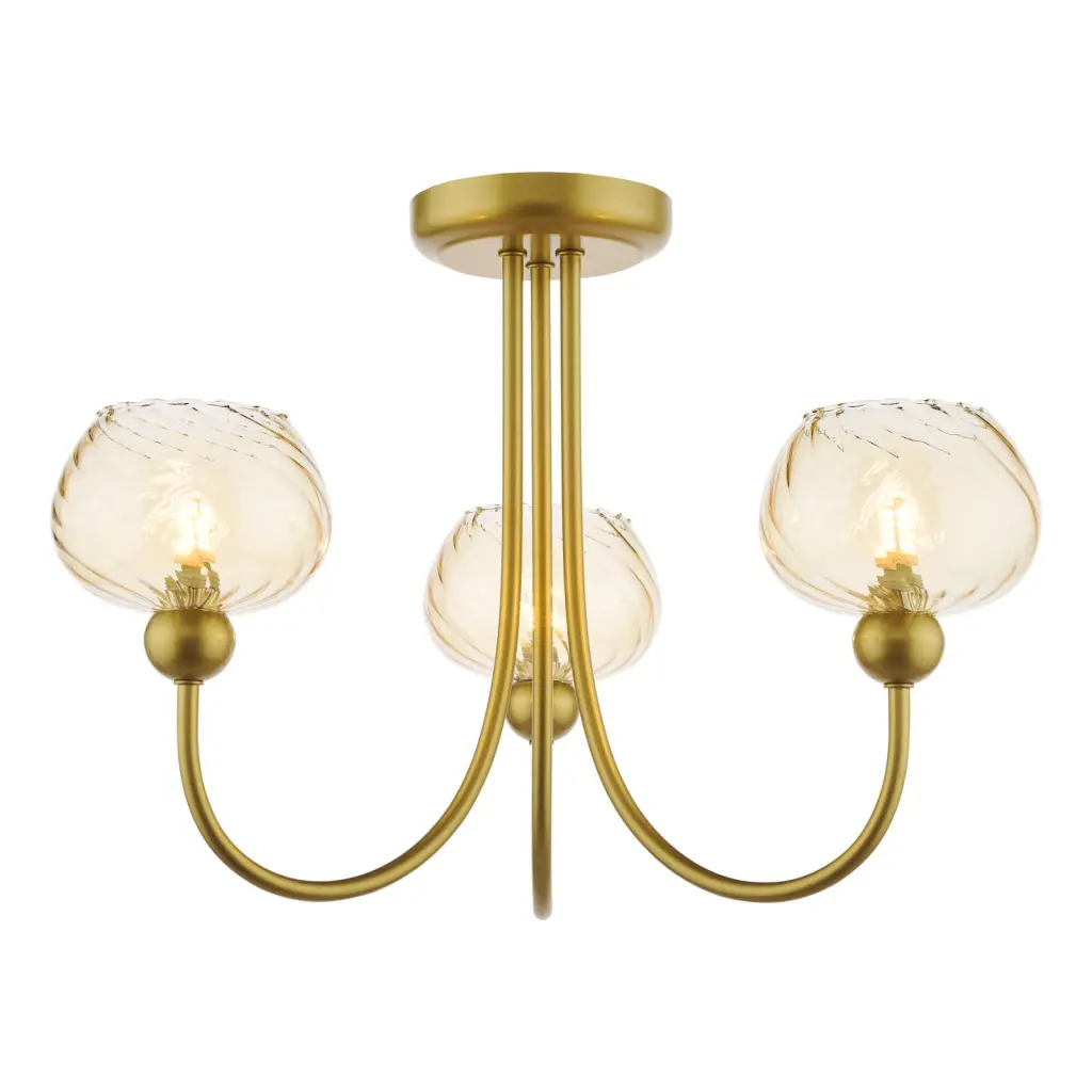Cognac Satin Gold & Champagne Glass 3 Light Semi Flush