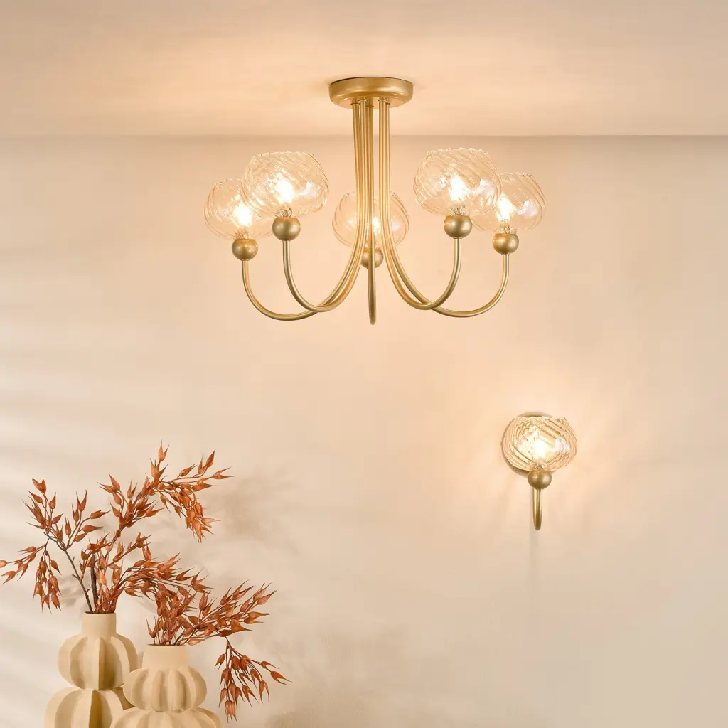 Cognac Satin Gold & Champagne Glass Wall Light
