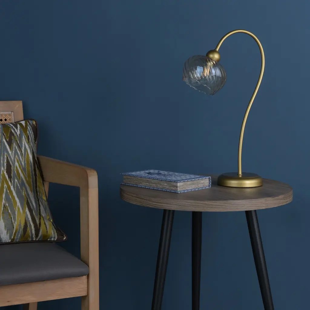 Cognac Satin Gold & Champagne Glass Table Lamp