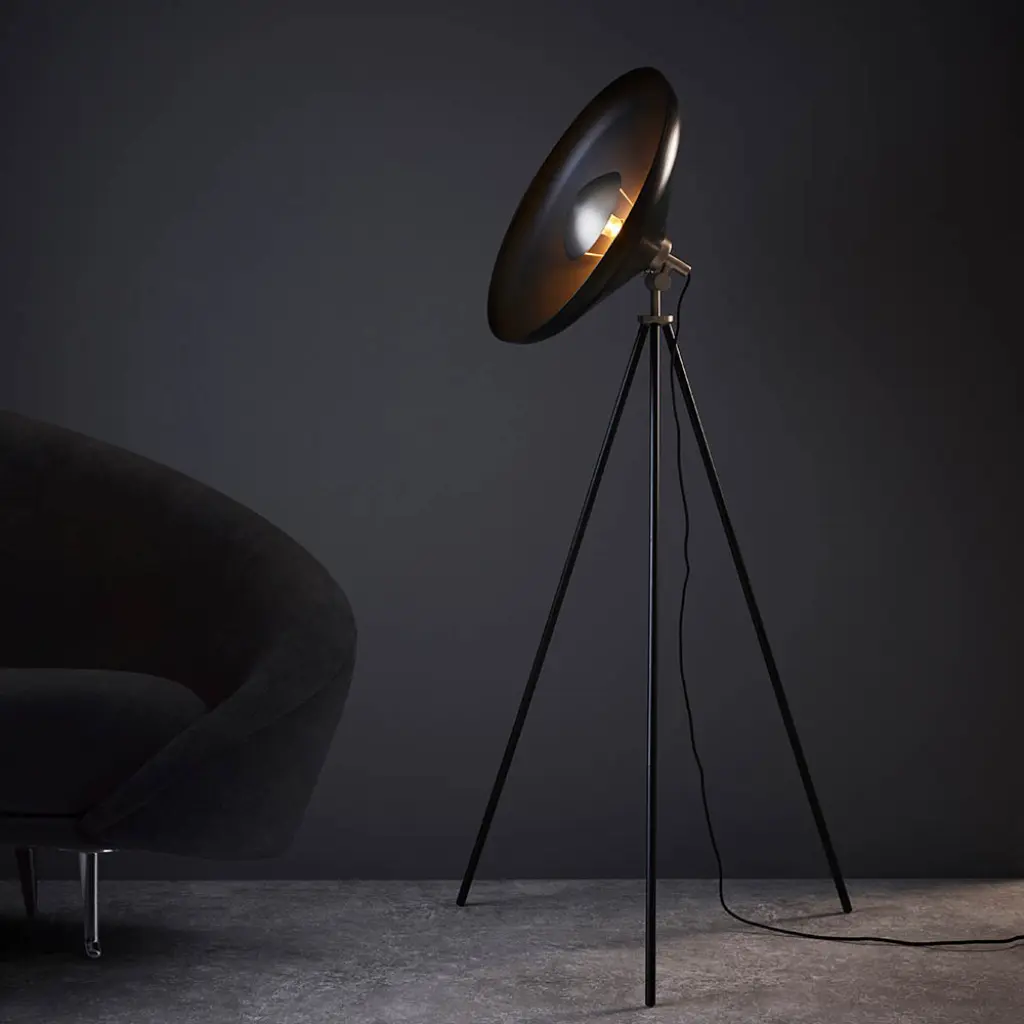 Modern Matt Black & Nickel Tripod Floor Lamp