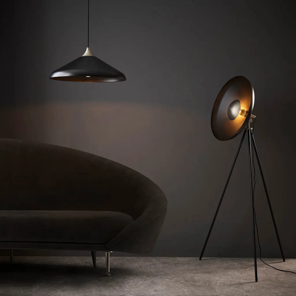 Modern Matt Black & Nickel Tripod Floor Lamp