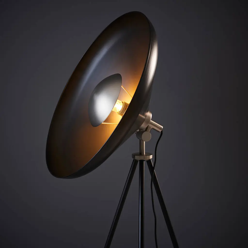 Modern Matt Black & Nickel Tripod Floor Lamp
