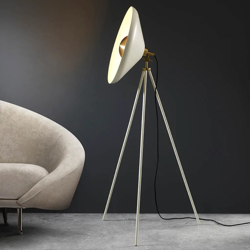 Modern Warm White & Brass Tripod Floor Lamp