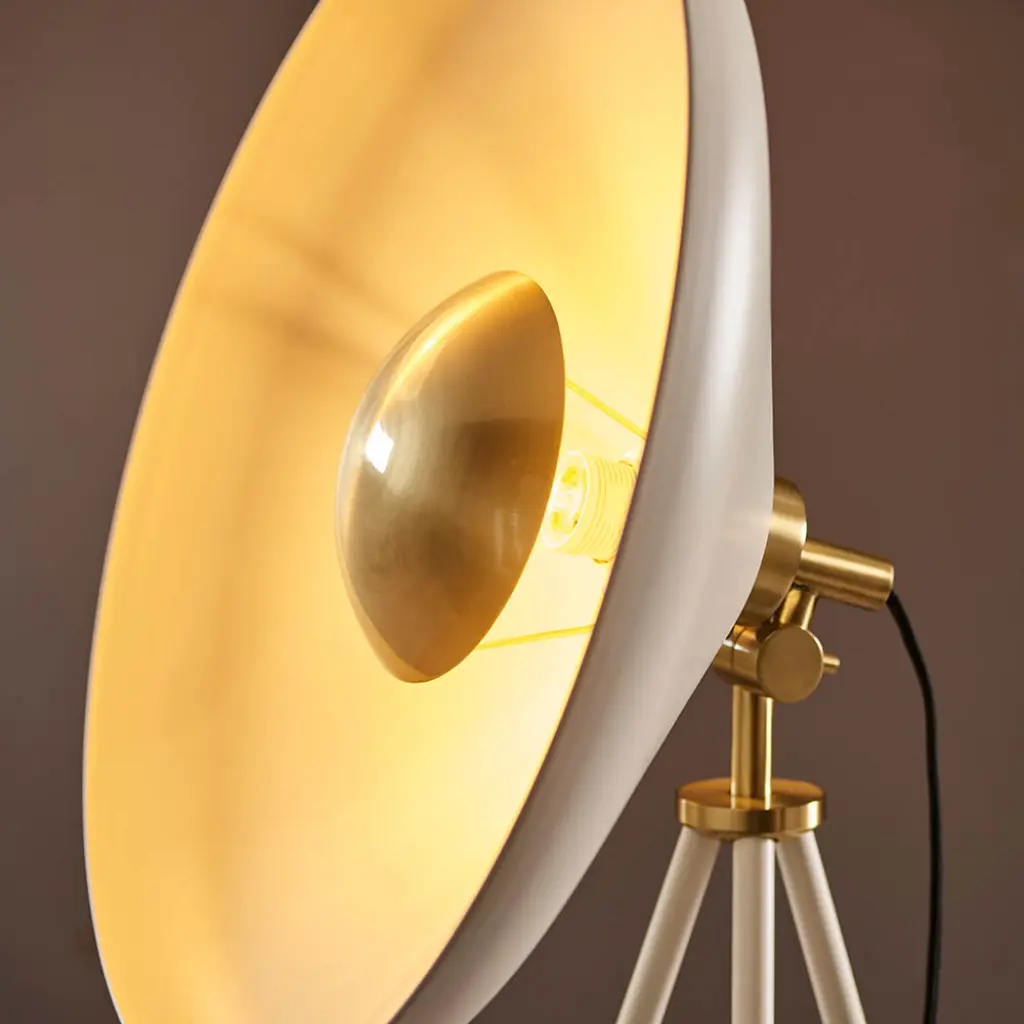 Modern Warm White & Brass Tripod Floor Lamp
