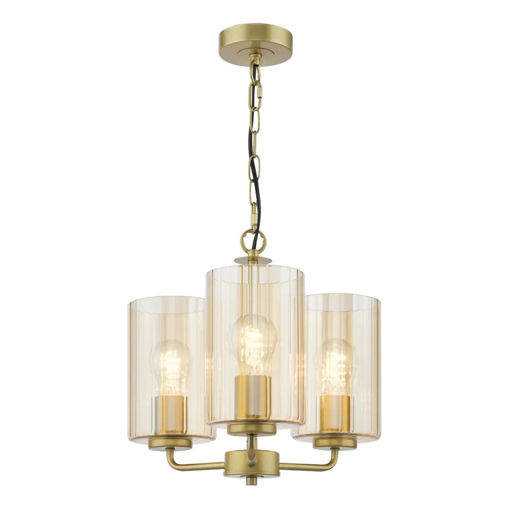 Daylin Satin Gold & Amber Glass 3 Light Pendant