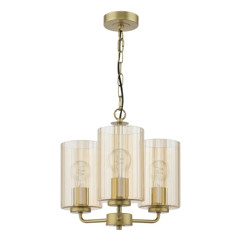 Daylin Satin Gold & Amber Glass 3 Light Pendant